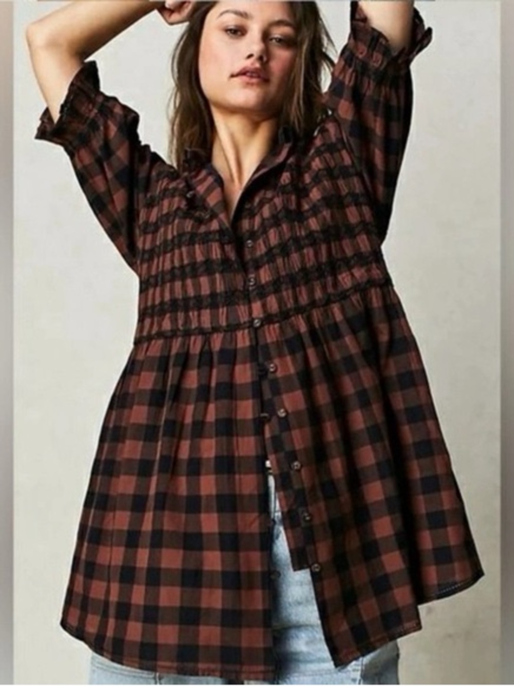 NWOT FREE PEOPLE Charlotte Plaid Tunic